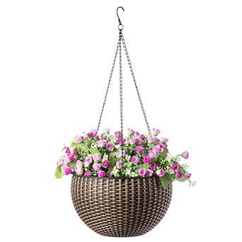 10" Self-Watering Bronze Hanging Basket Flower Planter