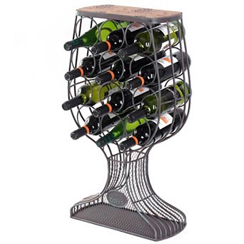 Freestanding Wine Rack Goblet Design Holds 12 Bottles, Includes Wine Cork Holder