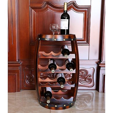 Wooden Barrel Shaped 14 Bottle Wine Rack