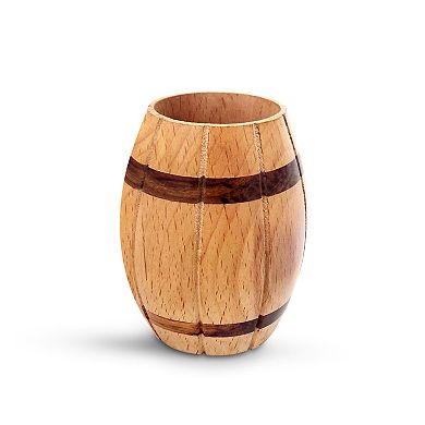 Decorative Wine Barrel Shaped Wooden Pen Holder for Office Desk, or Entryway