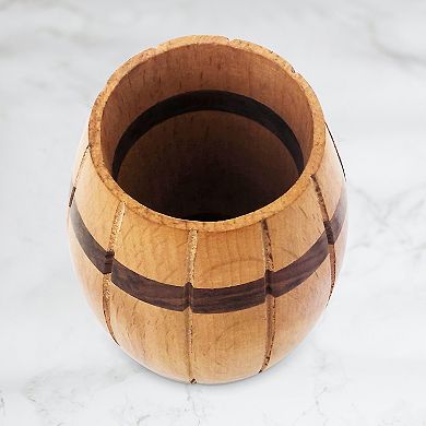 Decorative Wine Barrel Shaped Wooden Pen Holder for Office Desk, or Entryway