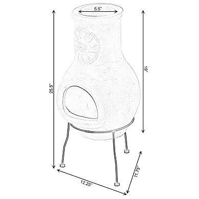 Outdoor Clay Chiminea Sun Design Charcoal Burning Fire Pit with Sturdy Metal Stand