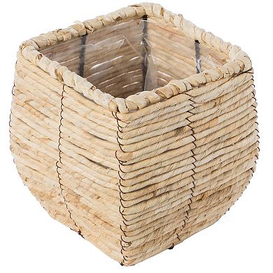 Woven Square Flower Pot Planter with Leak-Proof Plastic Lining