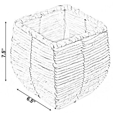 Woven Square Flower Pot Planter with Leak-Proof Plastic Lining