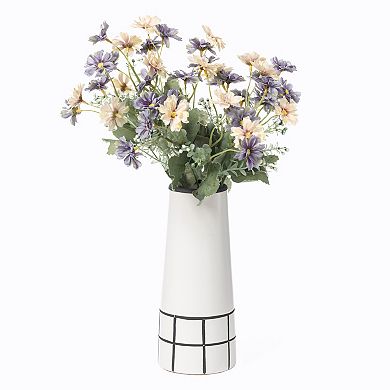 Ceramic Modern Painted Grid Tapered Flower Table Vase