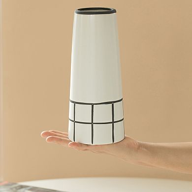 Ceramic Modern Painted Grid Tapered Flower Table Vase