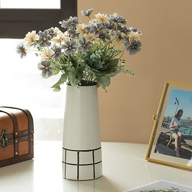 Ceramic Modern Painted Grid Tapered Flower Table Vase
