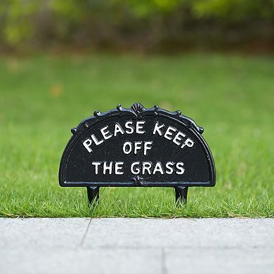 Decorative Please Keep Off the Grass Post, Outdoor Warning Ground Cast Iron Stake