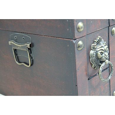 Antique Wooden Pirate Chest with Lion Rings and Lockable Latch