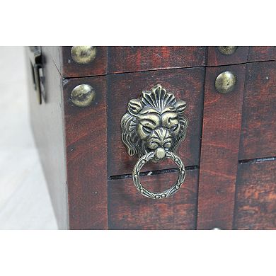 Antique Wooden Pirate Chest with Lion Rings and Lockable Latch