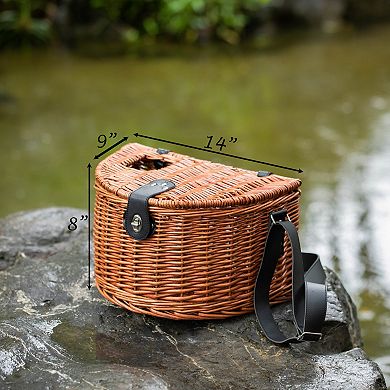 Wicker Fishing Creel with Faux Leather Shoulder Strap