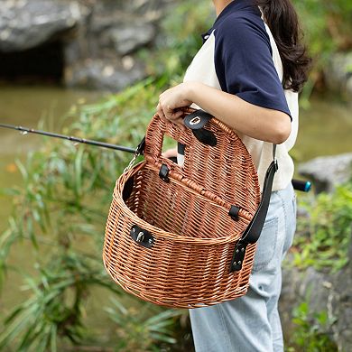 Wicker Fishing Creel with Faux Leather Shoulder Strap