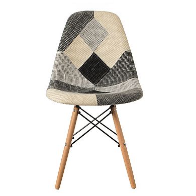 Modern Patchwork Fabric Chair with Wooden Legs for, Set of 4