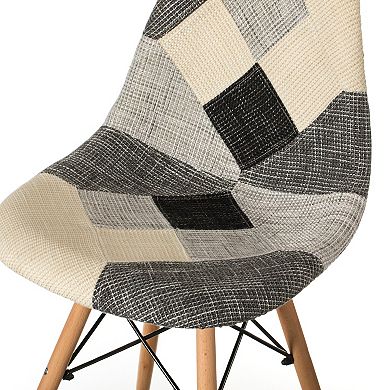 Modern Patchwork Fabric Chair with Wooden Legs for, Set of 4