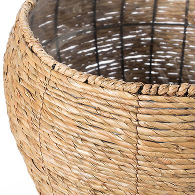 Woven Round Flowerpot Planter Basket with Leak-Proof Plastic Lining