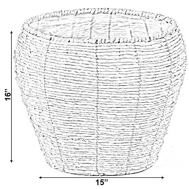 Woven Round Flowerpot Planter Basket with Leak-Proof Plastic Lining