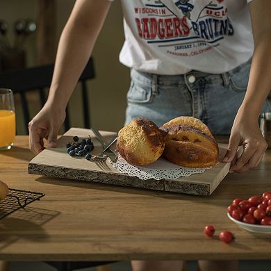 16" Rustic Natural Tree Log Wooden Rectangular Shape Serving Tray Cutting Board