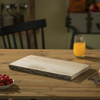 16" Rustic Natural Tree Log Wooden Rectangular Shape Serving Tray Cutting Board