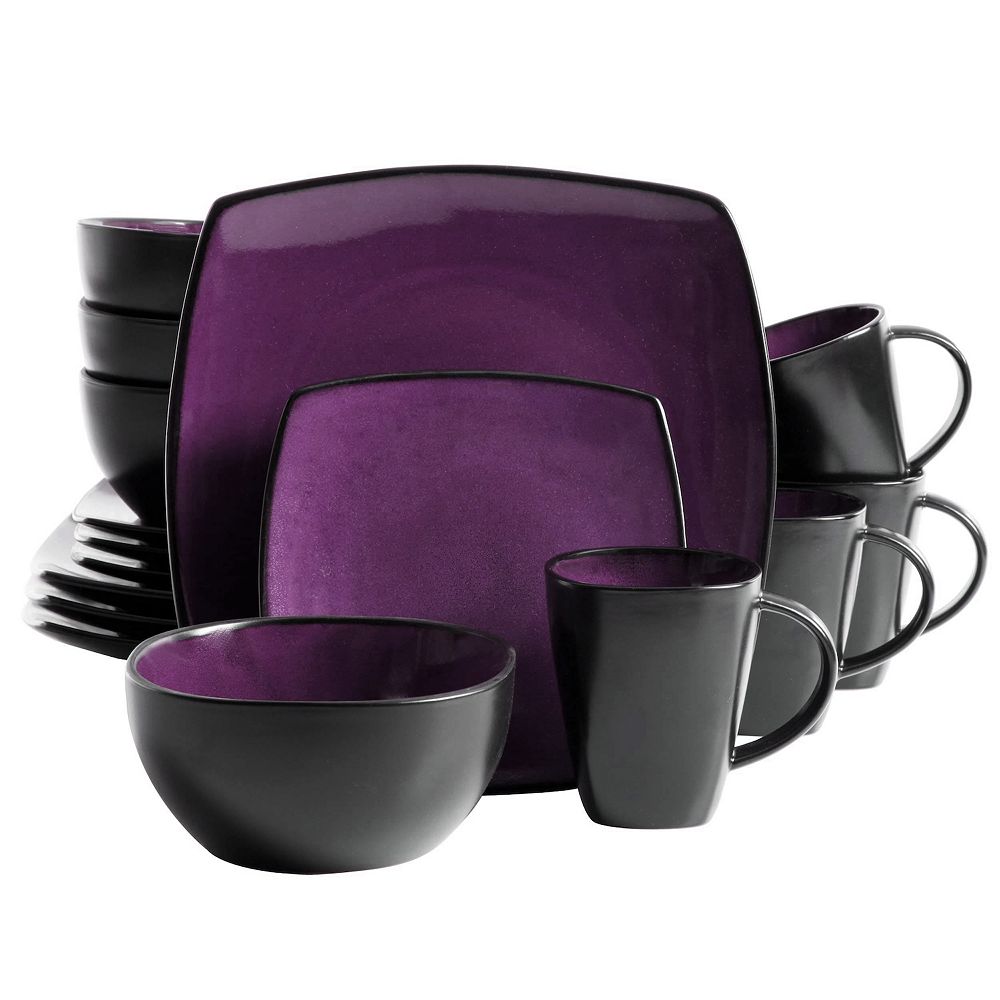 Gibson Soho Lounge Square 16-Piece Dinnerware Set - purple