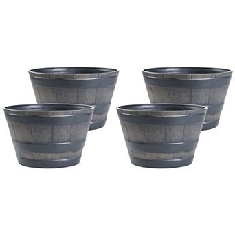 Rustic Wood- Look Plastic Half Barrel Flowerpot Bucket Planter, Set of 4