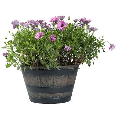 Rustic Wood- Look Plastic Half Barrel Flowerpot Bucket Planter, Set of 4