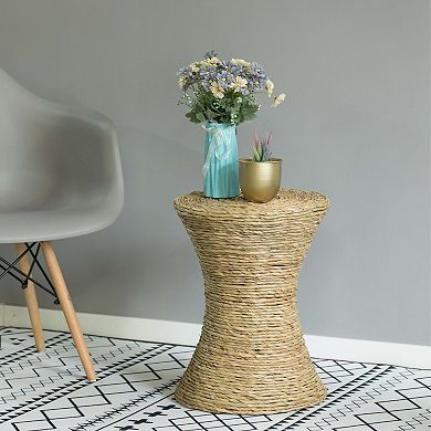 Decorative Round Wicker Side Table Hourglass Shape Accent Coffee Table