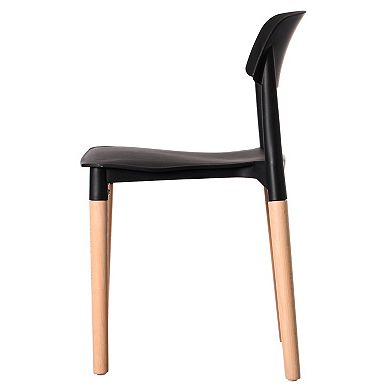 Modern Plastic Dining Chair Open Back with Beech Wood Legs, Set of 2