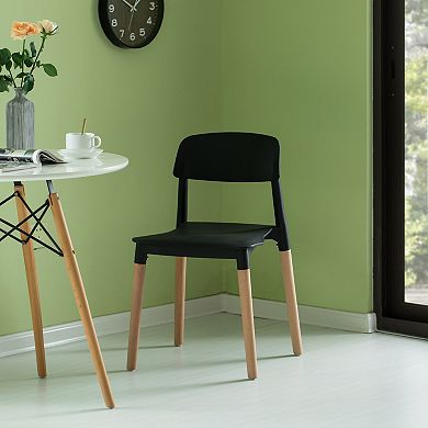 Modern Plastic Dining Chair Open Back with Beech Wood Legs, Set of 2