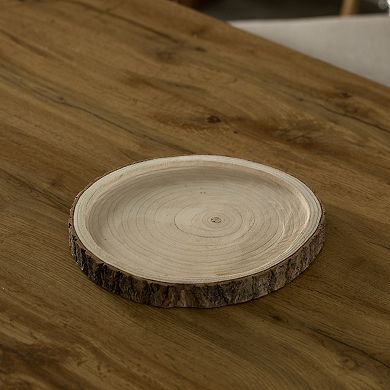 Natural Wooden Bark Round Slice 12-inch Tray, Rustic Table Charger Centerpiece