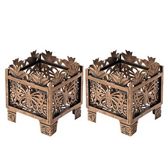 Set of 2 Outdoor Living Butterfly Square Plant Stands