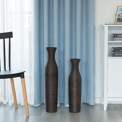 Tall Decorative Modern Ripped Trumpet Design Floor Vase, Set of 2