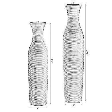 Tall Decorative Modern Ripped Trumpet Design Floor Vase, Set of 2