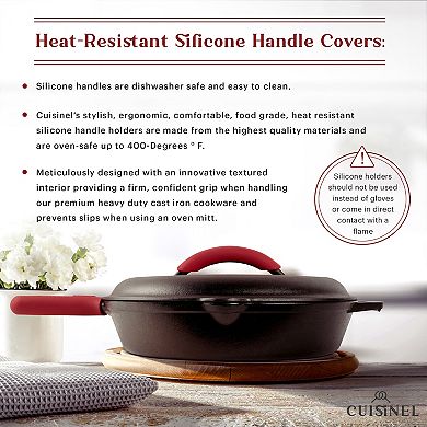 Cuisinel 12" Cast Iron Skillet with Assist Handle + Silicone Grip - Pre-Seasoned Oven Safe Cookware