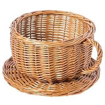 Wicker Saucer Coffee Mug Cup Decorative Gift Basket Desk Organizer