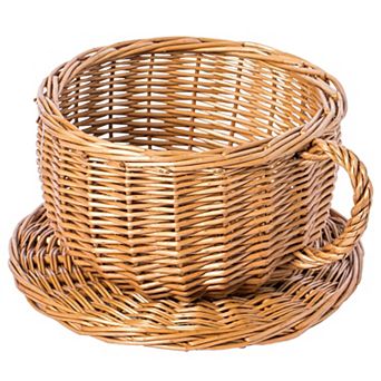 Wicker Saucer Coffee Mug Cup Decorative Gift Basket Desk Organizer