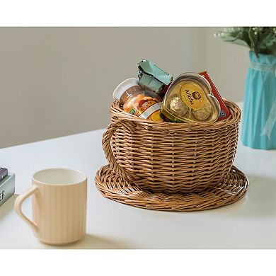 Wicker Saucer Coffee Mug Cup Decorative Gift Basket Desk Organizer