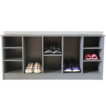 Wooden Shoe Cubicle Storage Entryway Bench with Soft Cushion for Seating