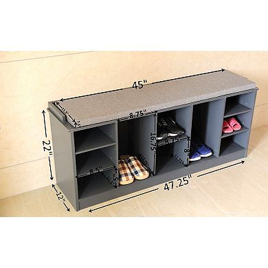 Wooden Shoe Cubicle Storage Entryway Bench with Soft Cushion for Seating