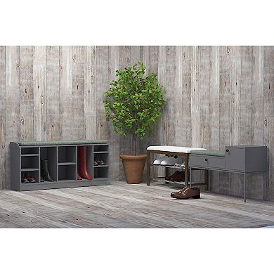 Wooden Shoe Cubicle Storage Entryway Bench with Soft Cushion for Seating