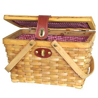 Picnic Basket Gingham Lined with Folding Handles