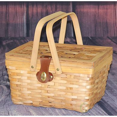 Picnic Basket Gingham Lined with Folding Handles