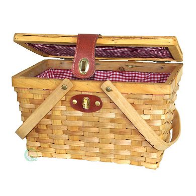 Picnic Basket Gingham Lined with Folding Handles