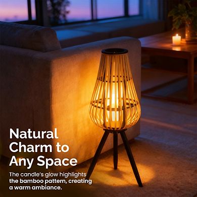 Vintiquewise Wood Lantern-Style Floor Lamp with Tripod Stand & Glass Insert