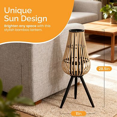 Vintiquewise Wood Lantern-Style Floor Lamp with Tripod Stand & Glass Insert