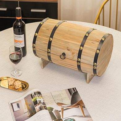 Wooden Wine Barrel Shaped Treasure Chest Vintage Decorative Wine Holder