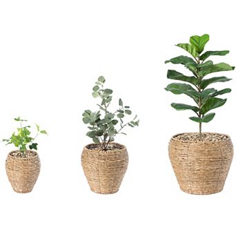 Woven Round Flowerpot Planter Basket with Leak-Proof Plastic Lining