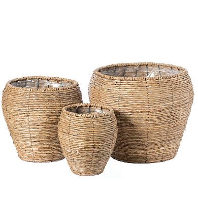 Woven Round Flowerpot Planter Basket with Leak-Proof Plastic Lining