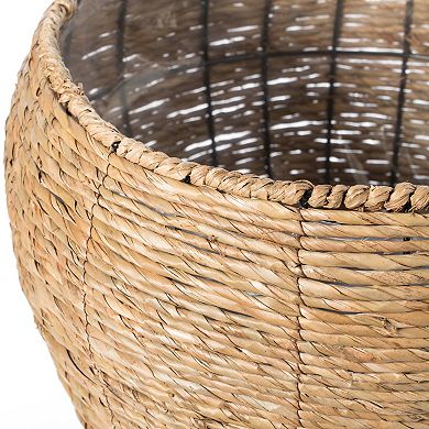 Woven Round Flowerpot Planter Basket with Leak-Proof Plastic Lining
