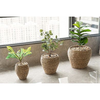 Woven Round Flowerpot Planter Basket with Leak-Proof Plastic Lining