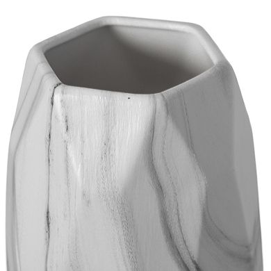 Contemporary Ceramic Marble Look Design Table Vase Geometric Flower Holder Decor, Set of 2